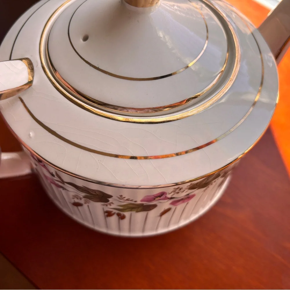 Sandler Teapot England Vintage 3083 Gold Gild Morning Glory